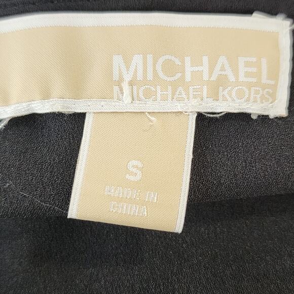 Michael Kors Black Silky Semi-sheer Cold Shoulder Top w/ Metal Chain Size S - Picture 8 of 9